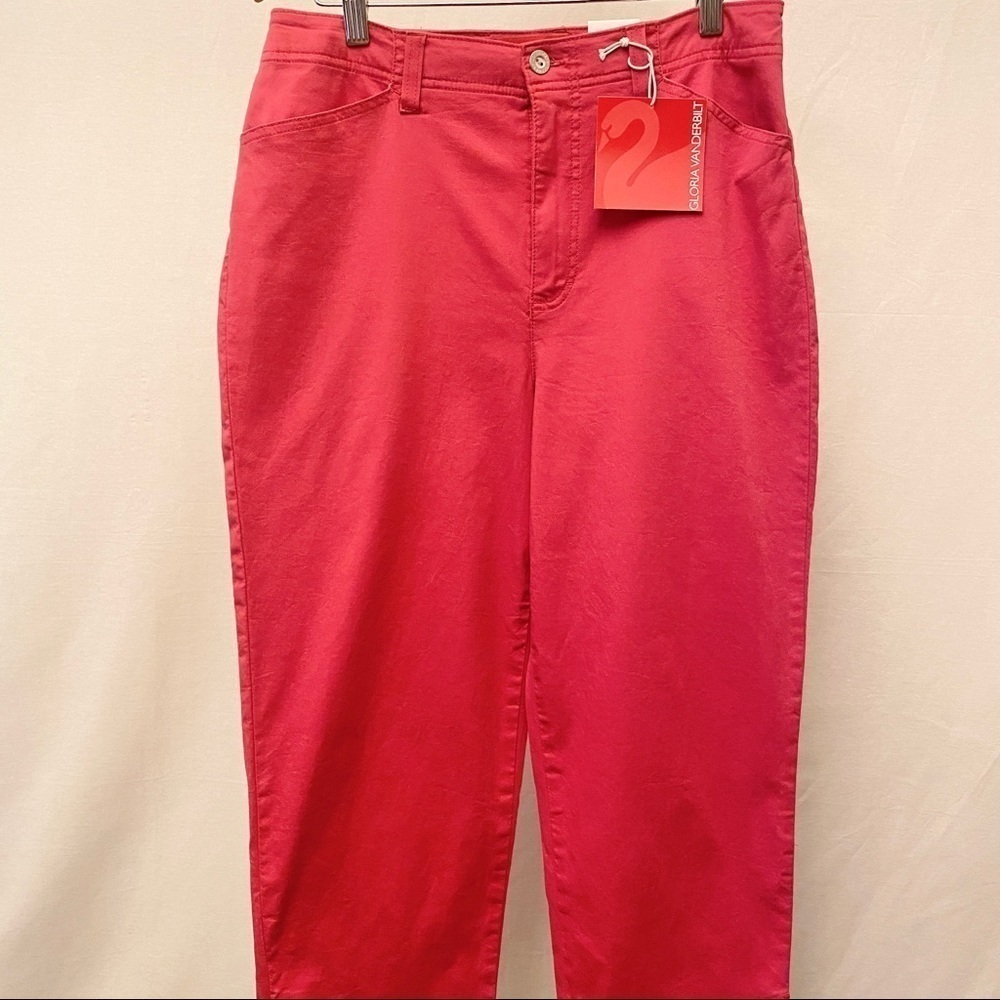 Gloria Vanderbilt NWT Capri Pants Stretch Raspberry Hot Pink Scalloped Hems Sz 8 - Picture 8 of 10